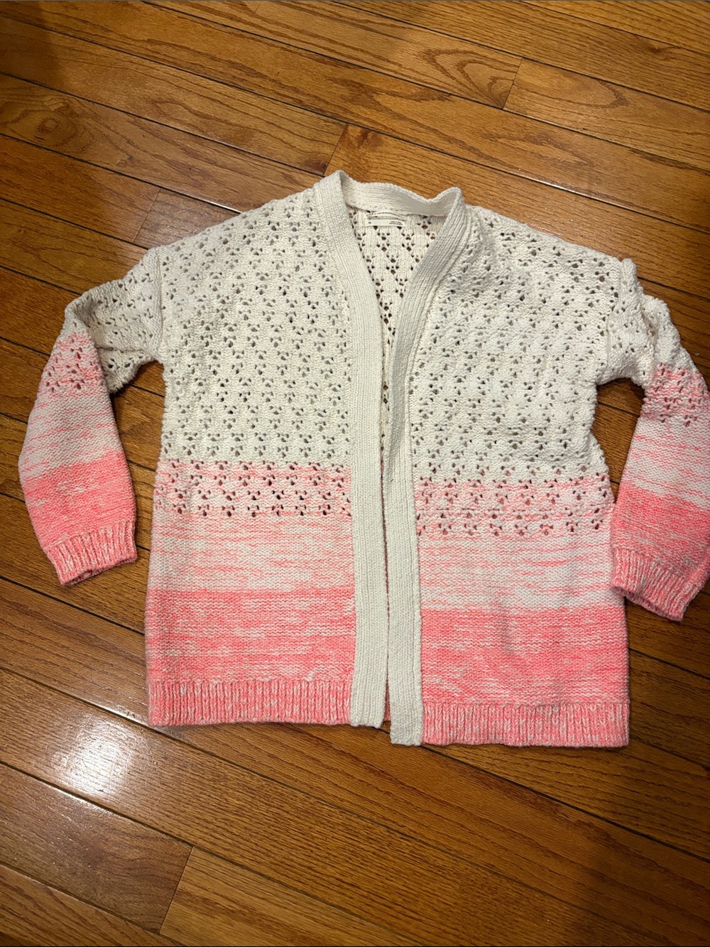 Anthropologie Cream and Pink Ombre Open-Front Cardigan